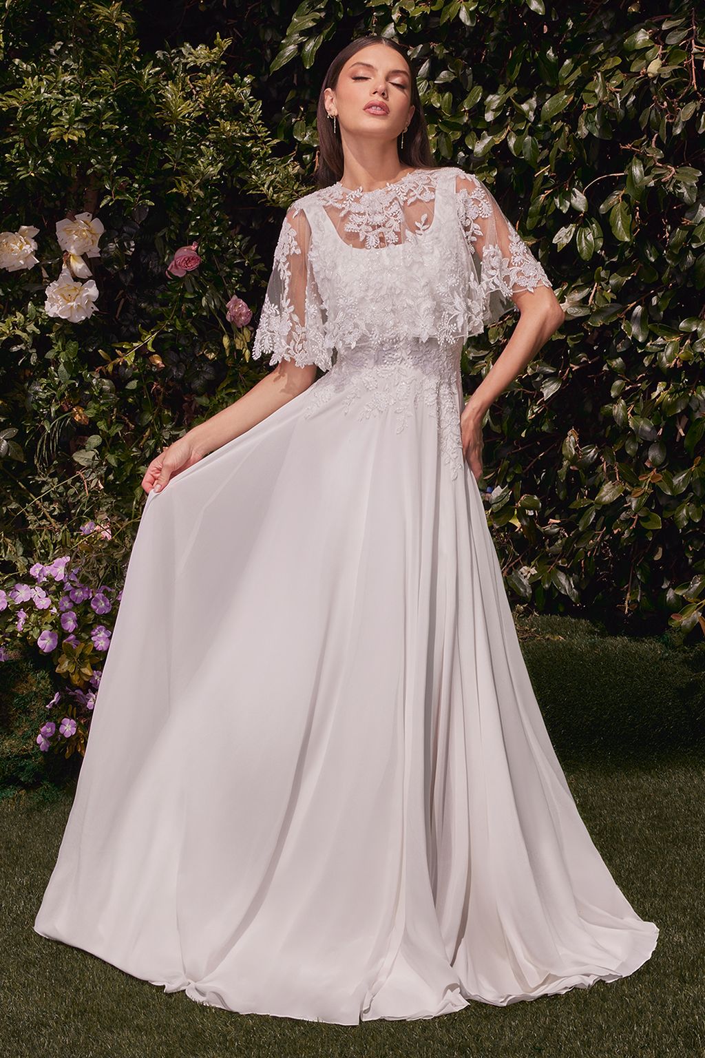 Wedding Dresses Long A Line Bridal Gown Beaded Capelet Wedding Dress Off White