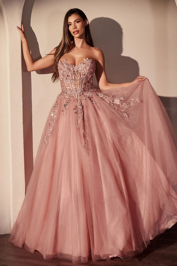 LaDivine S536 Long Formal A Line Corset Prom Dress