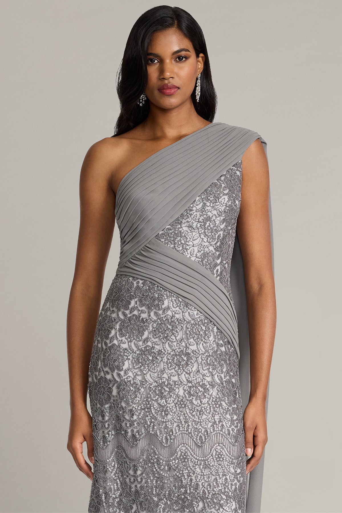 One-Shoulder Floor-Length Lace Formal Sheath/Column Tadashi Shoji CFC24366L