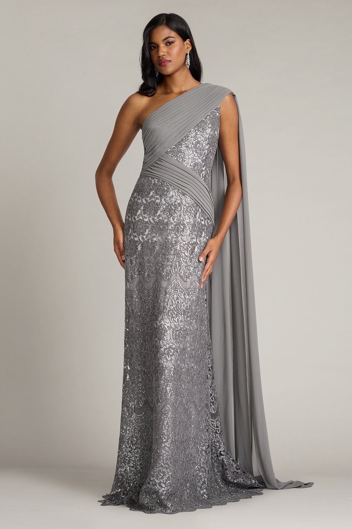 One-Shoulder Floor-Length Lace Formal Sheath/Column Tadashi Shoji CFC24366L