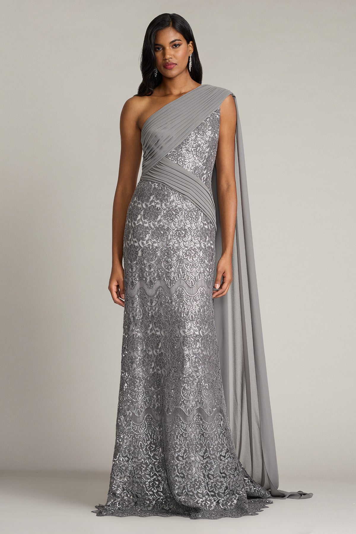One-Shoulder Floor-Length Lace Formal Sheath/Column Tadashi Shoji CFC24366L