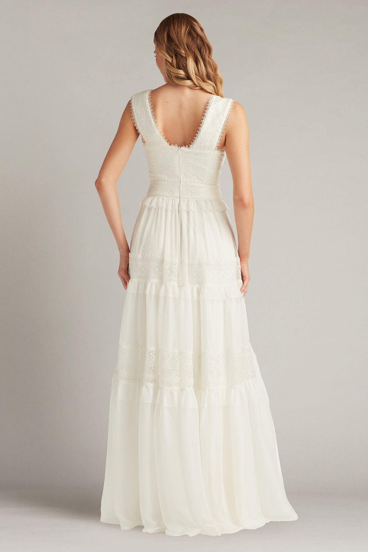 V-Neck Floor-Length Chiffon Wedding Dress A-Line Tadashi Shoji CFW24598LBR