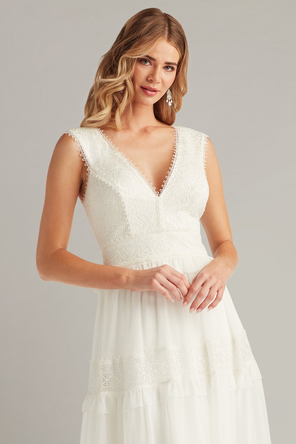 V-Neck Floor-Length Chiffon Wedding Dress A-Line Tadashi Shoji CFW24598LBR