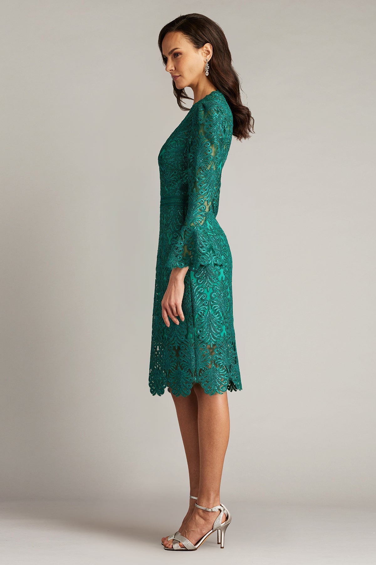 V-Neck Knee-Length Lace Occasion Fit & Flare Tadashi Shoji CGA24333MX