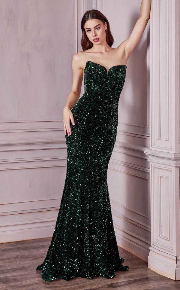 LaDivine CH151 Mermaid Long Sequins Prom Dress in Emerald
