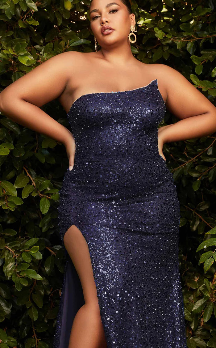 LaDivine CH165C Plus Size Strapless Sexy Long Dress in Navy