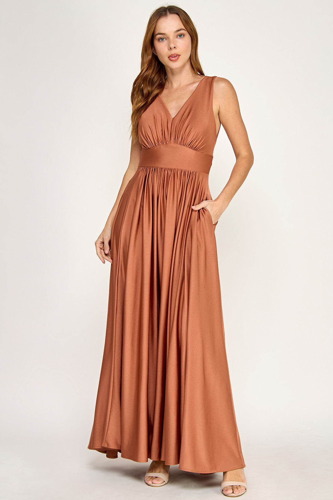 V-Neck Floor-Length Jersey Formal A-Line Lenovia 3120