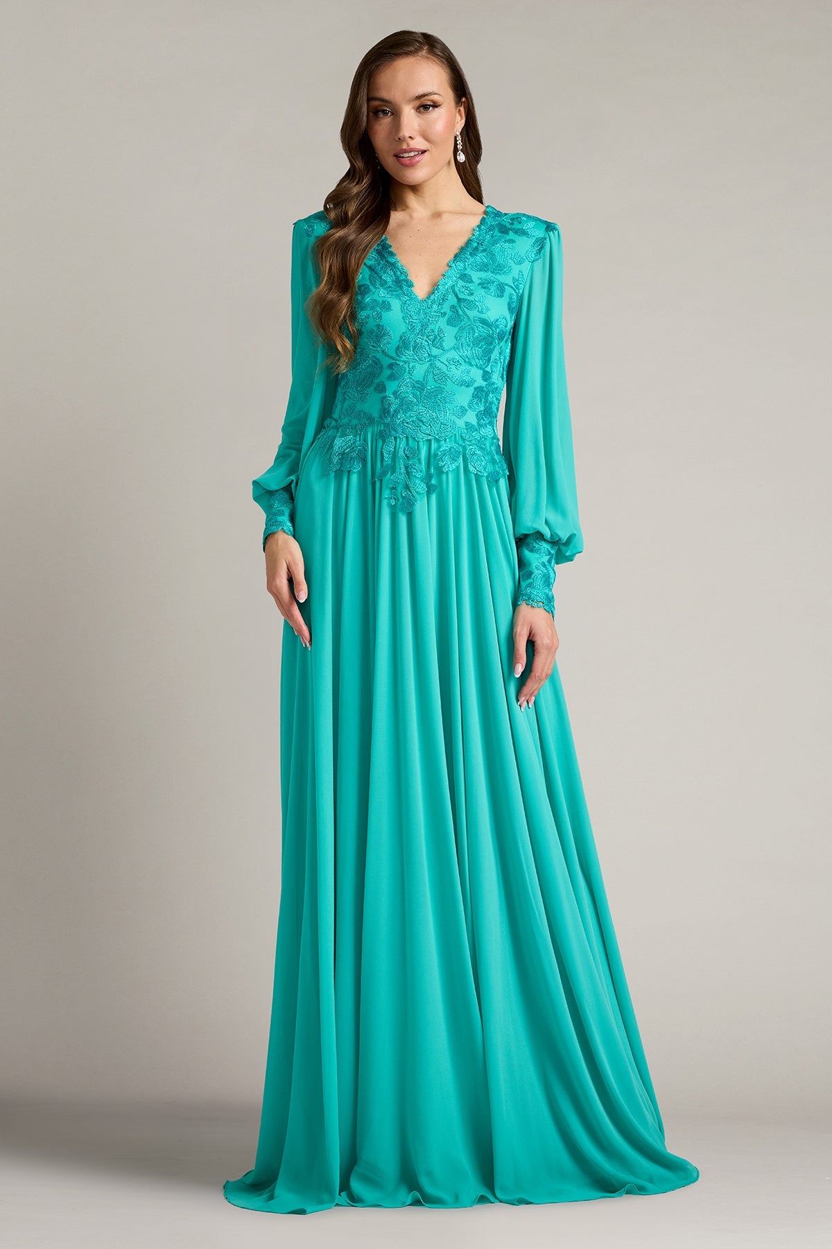 V-Neck Floor-Length Chiffon Formal A-Line Tadashi Shoji CJH26125L