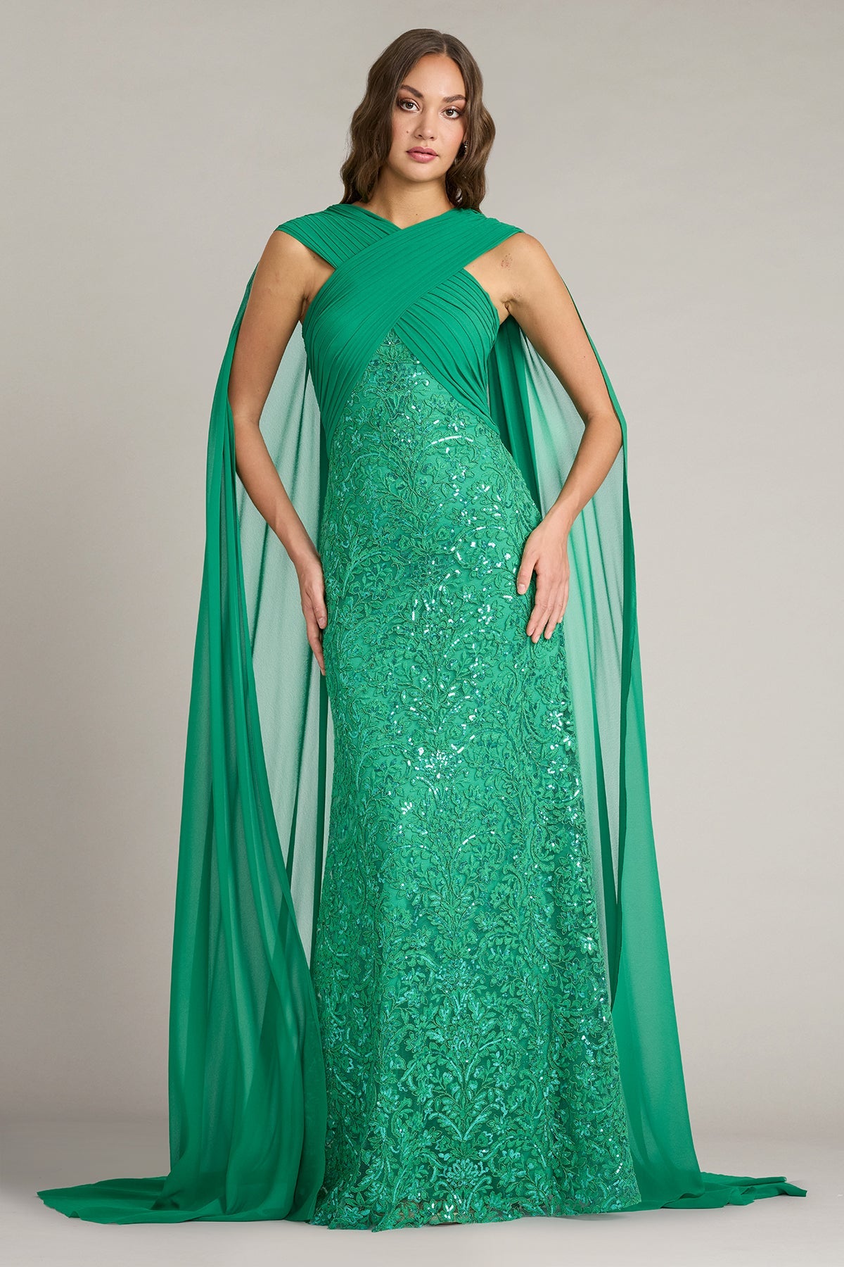 Crew/High-Neck Floor-Length Sequin Formal Sheath/Column Tadashi Shoji CJI26024L