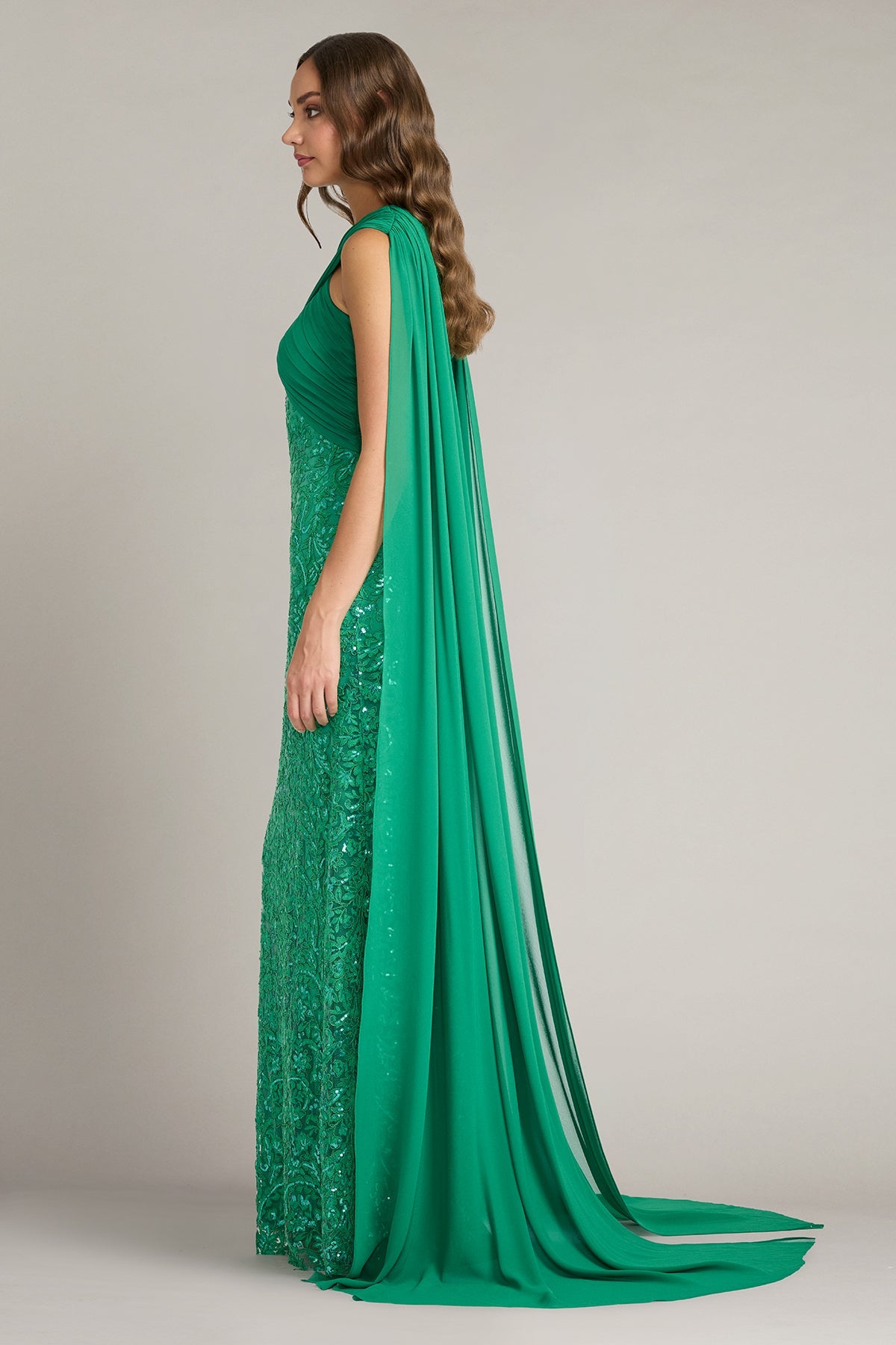 Crew/High-Neck Floor-Length Sequin Formal Sheath/Column Tadashi Shoji CJI26024L