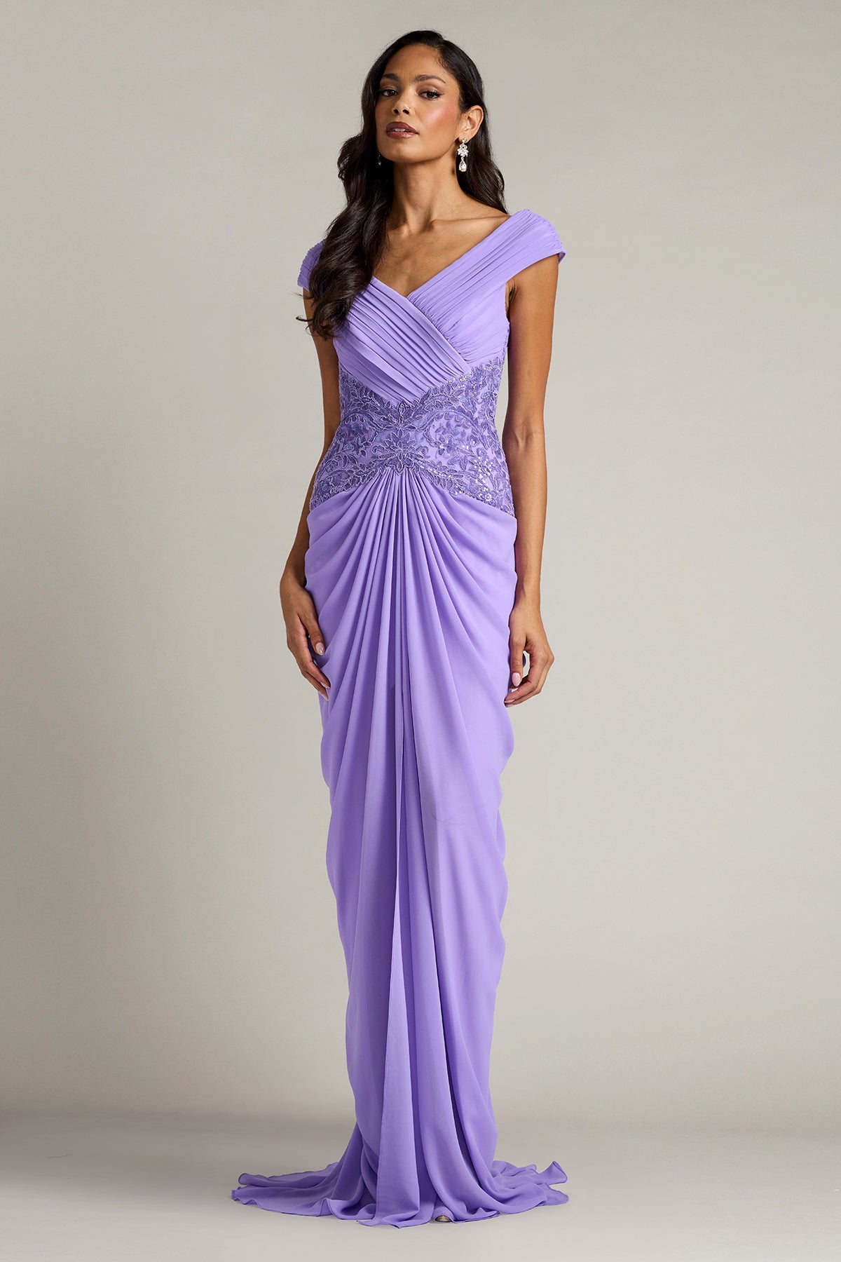 Off-the-Shoulder Floor-Length Chiffon Formal Sheath Tadashi Shoji CJI26162L