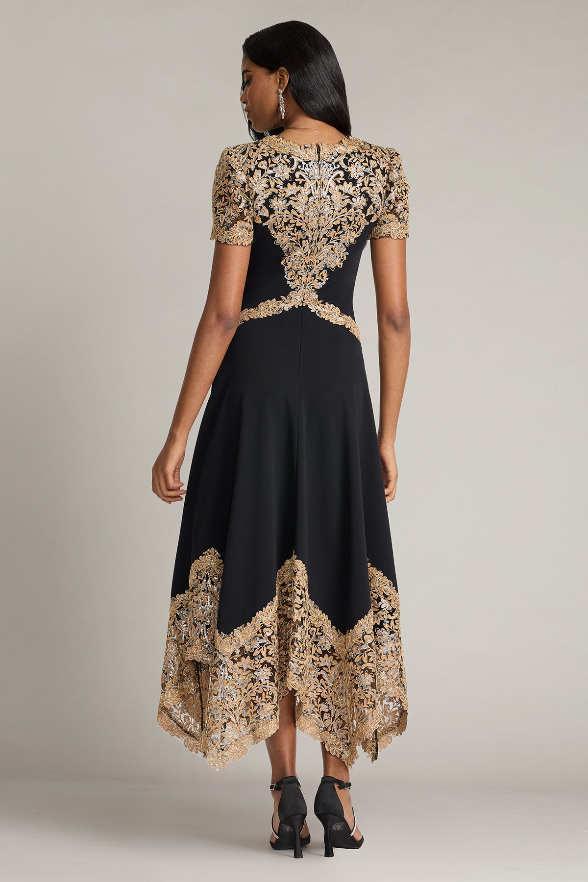 V-Neck Tea-Length Lace Formal A-Line Tadashi Shoji CJI26164MD