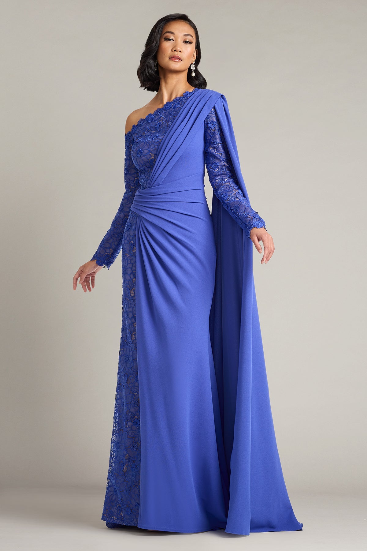 One-Shoulder Floor-Length Lace Formal Sheath Tadashi Shoji CKA26291L