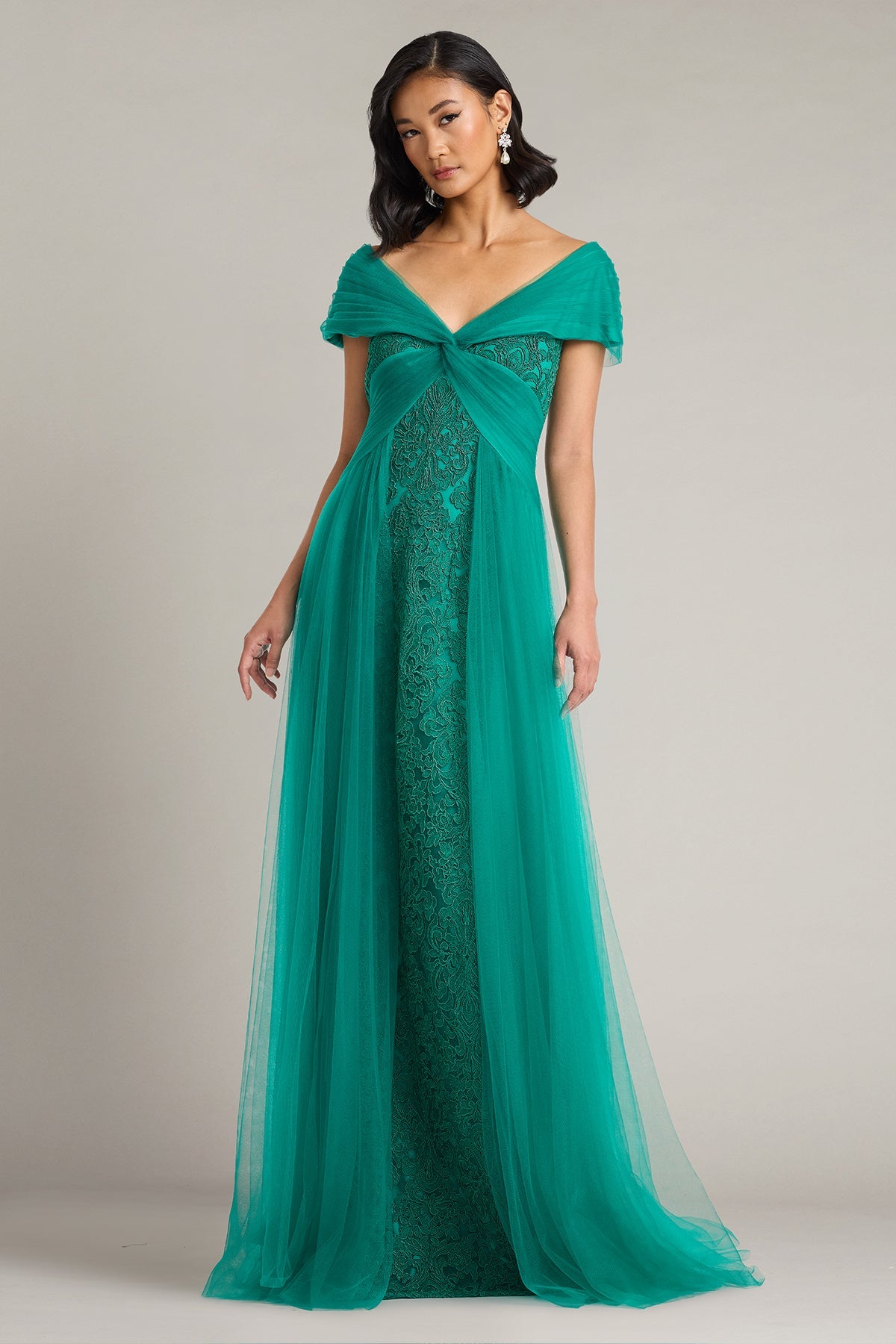 Off-the-Shoulder Floor-Length Tulle Formal A-Line Tadashi Shoji CKC25115L