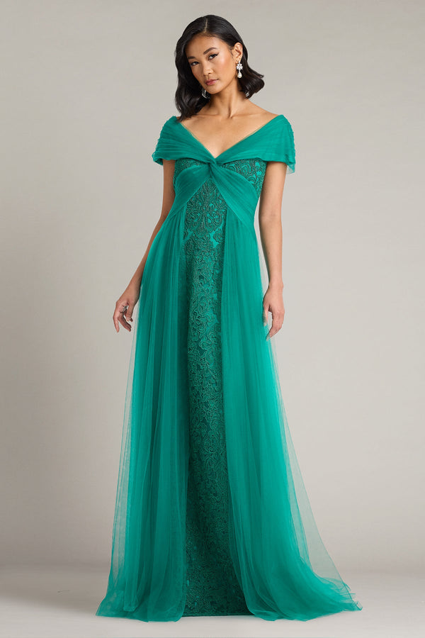 Off-the-Shoulder Floor-Length Tulle Formal A-Line Tadashi Shoji CKC25115L