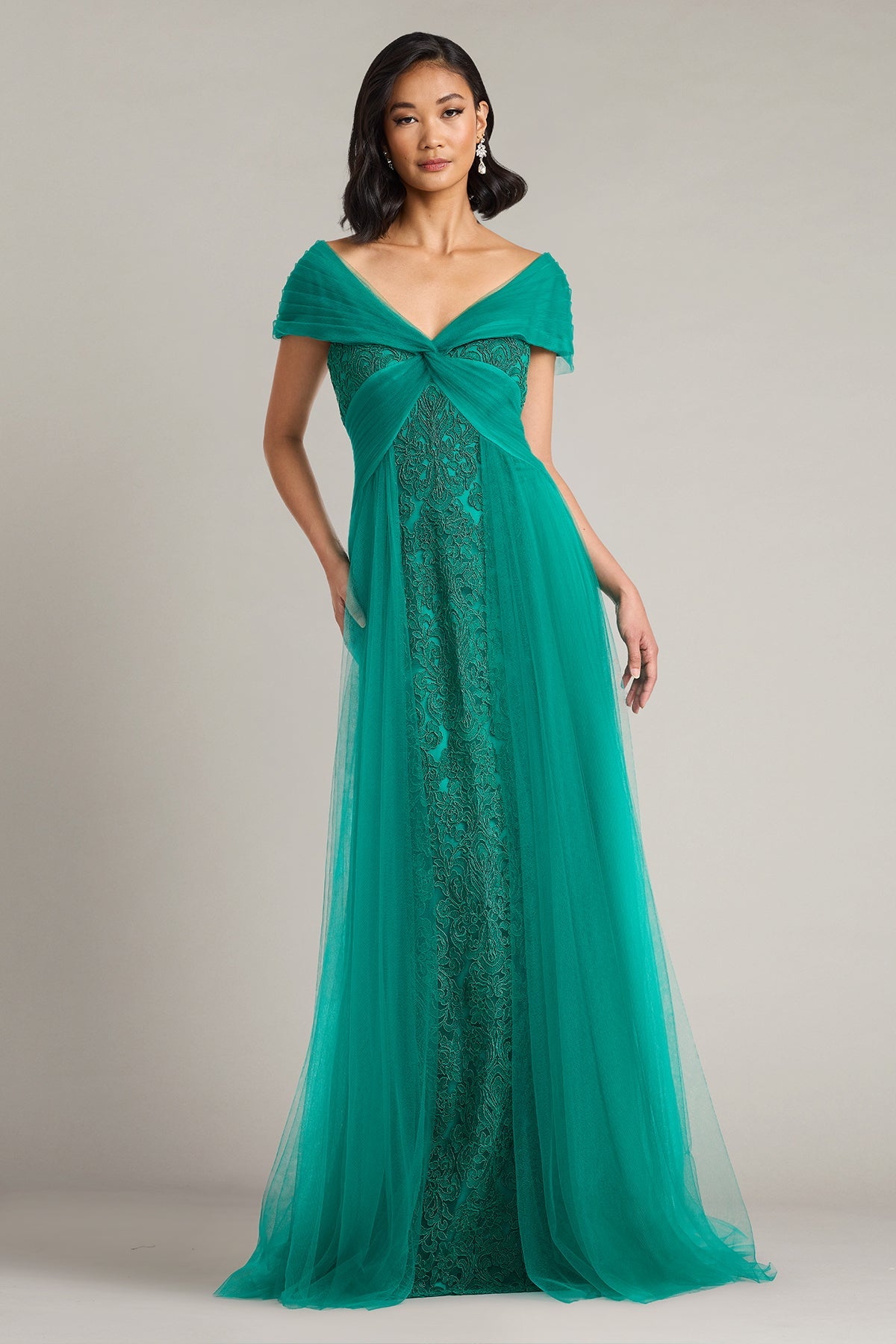 Off-the-Shoulder Floor-Length Tulle Formal A-Line Tadashi Shoji CKC25115L