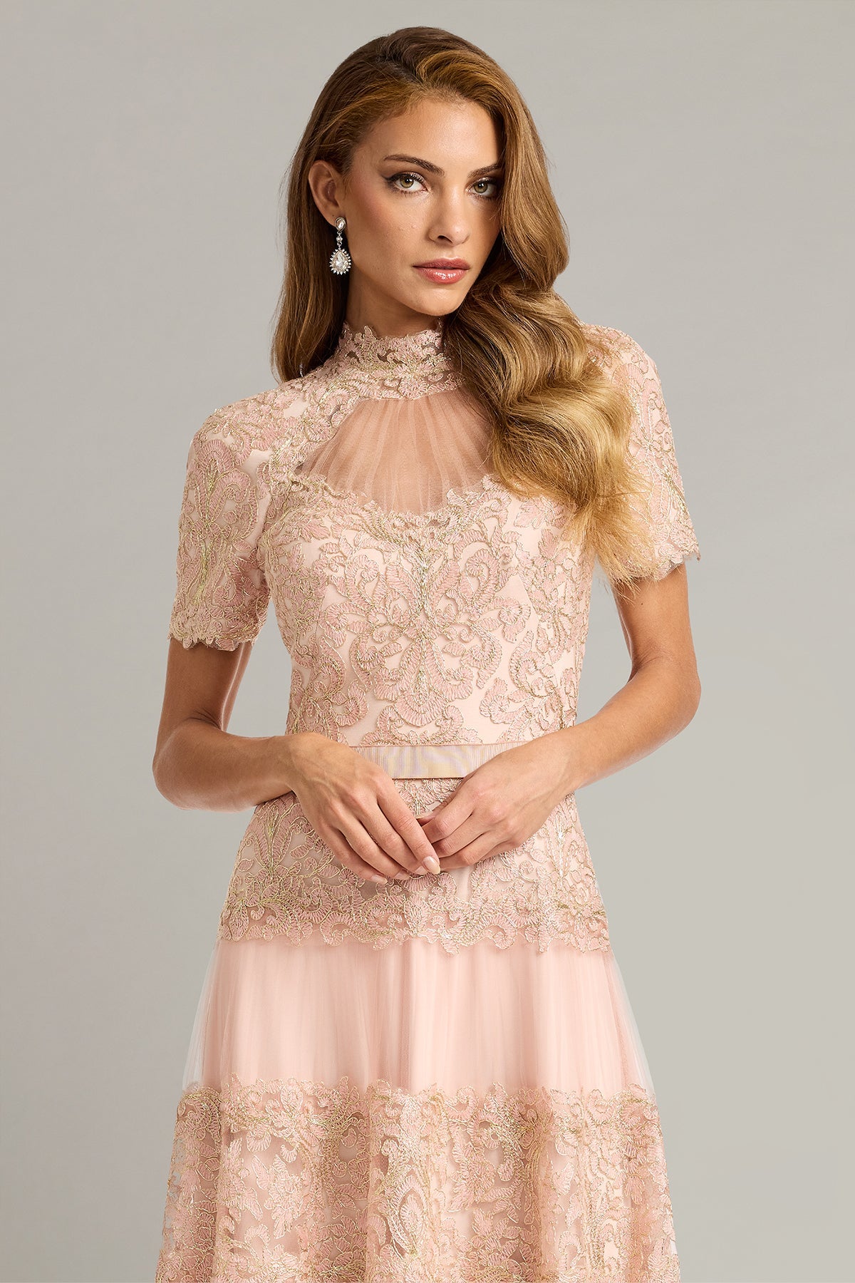 Illusion Tea-Length Lace Formal A-Line Tadashi Shoji CKC26289MD