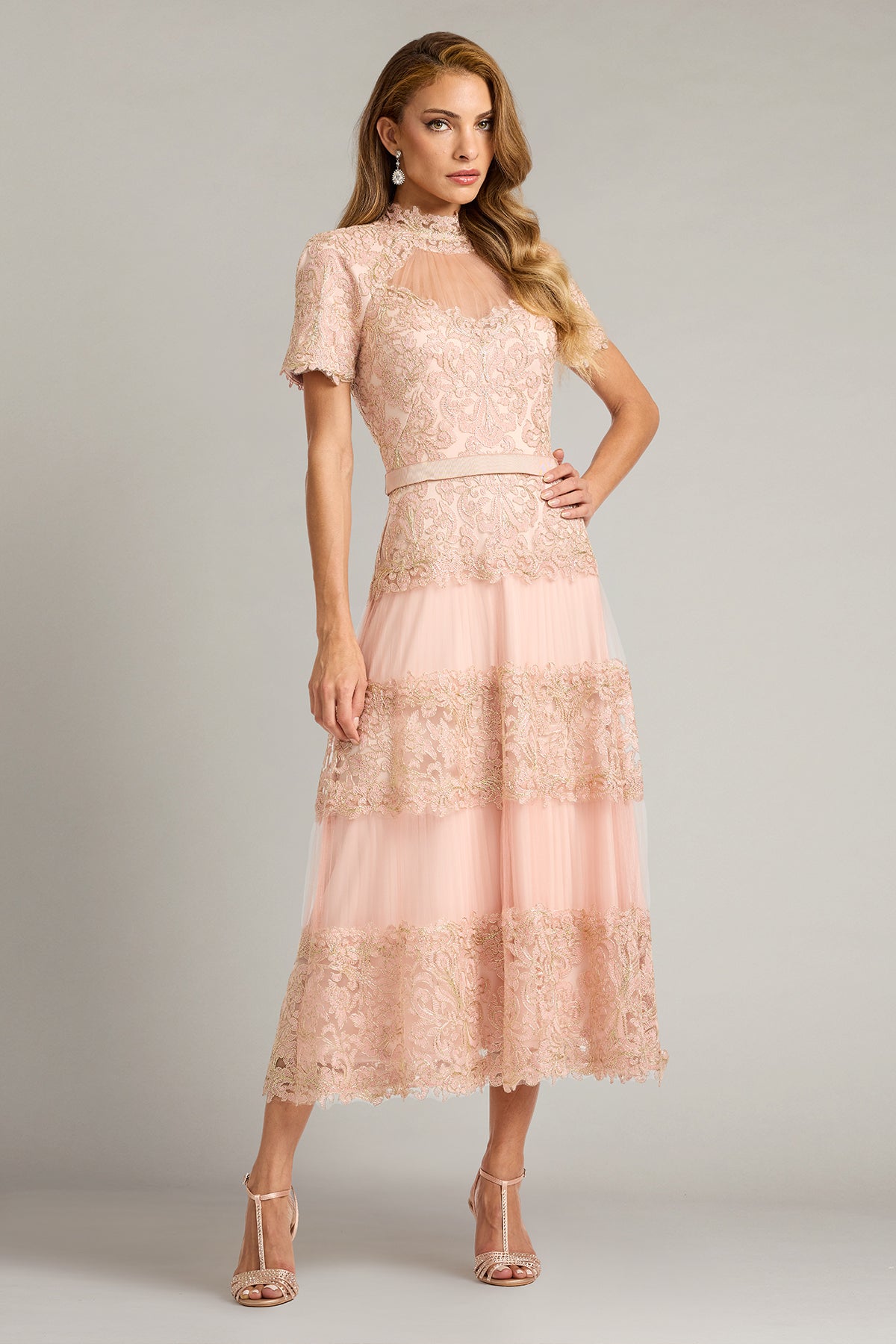 Illusion Tea-Length Lace Formal A-Line Tadashi Shoji CKC26289MD