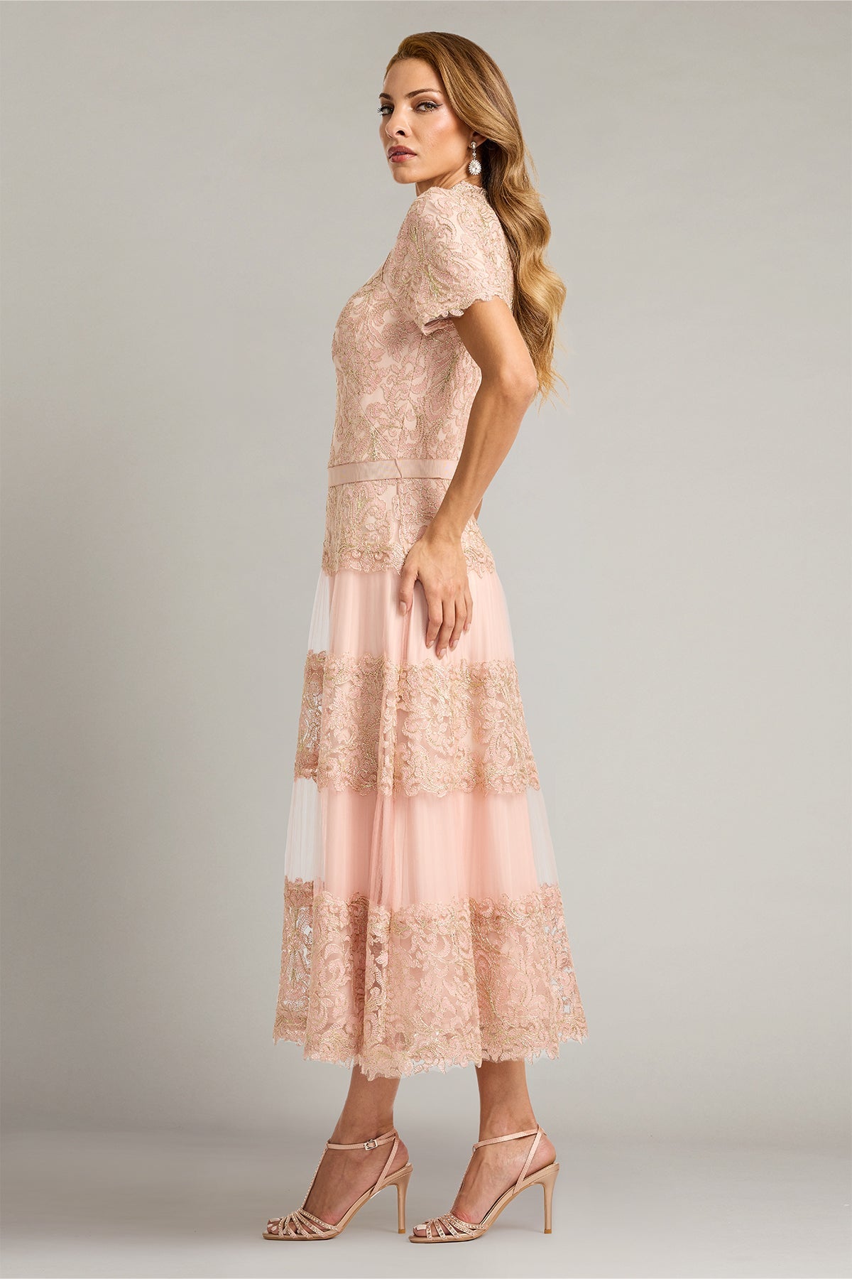 Illusion Tea-Length Lace Formal A-Line Tadashi Shoji CKC26289MD