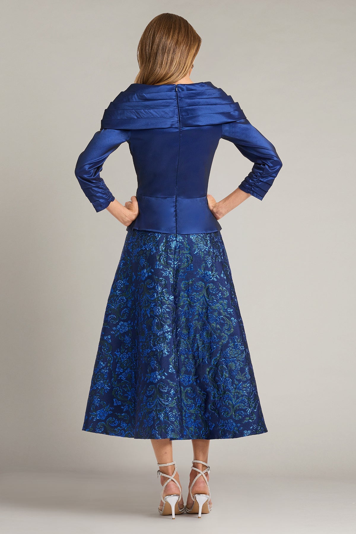 V-Neck Tea-Length Satin Formal A-Line Tadashi Shoji CKD26312MD
