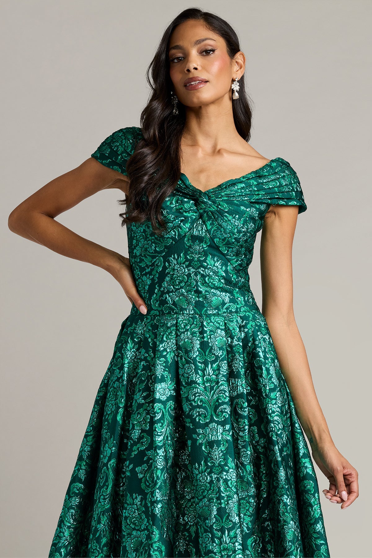 Off-the-Shoulder High-Low Mikado Formal A-Line Tadashi Shoji CKD26313L
