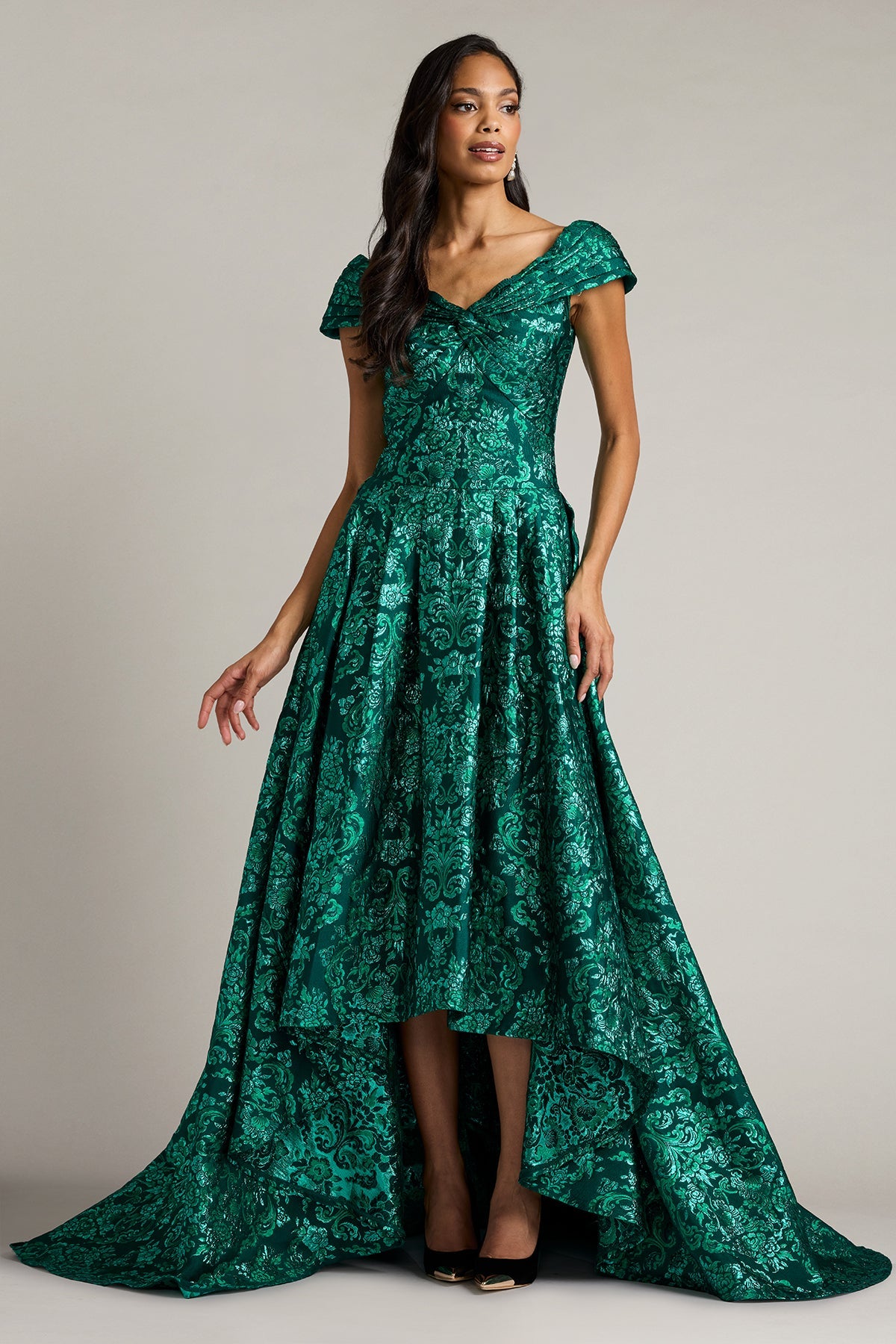 Off-the-Shoulder High-Low Mikado Formal A-Line Tadashi Shoji CKD26313L