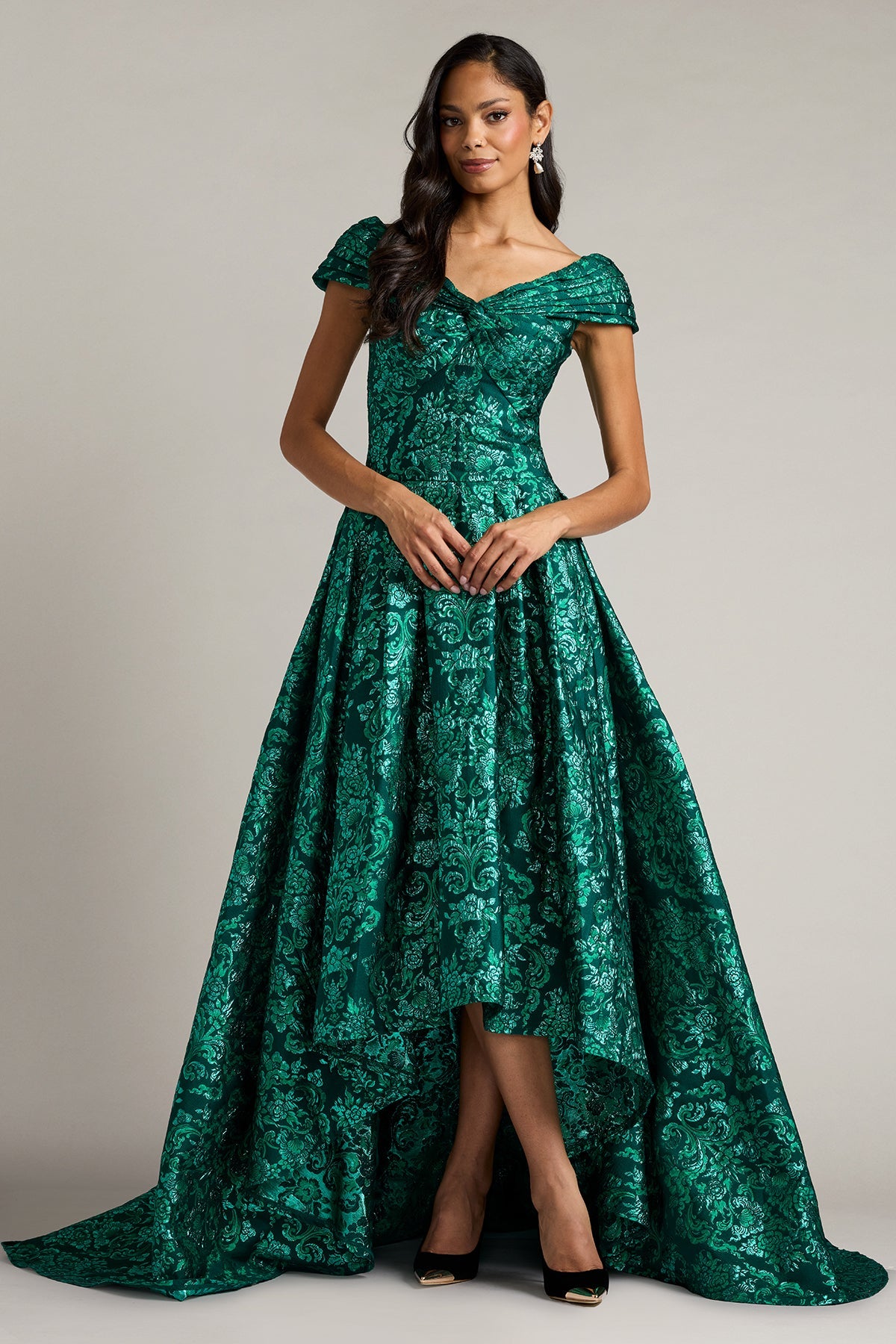 Off-the-Shoulder High-Low Mikado Formal A-Line Tadashi Shoji CKD26313L