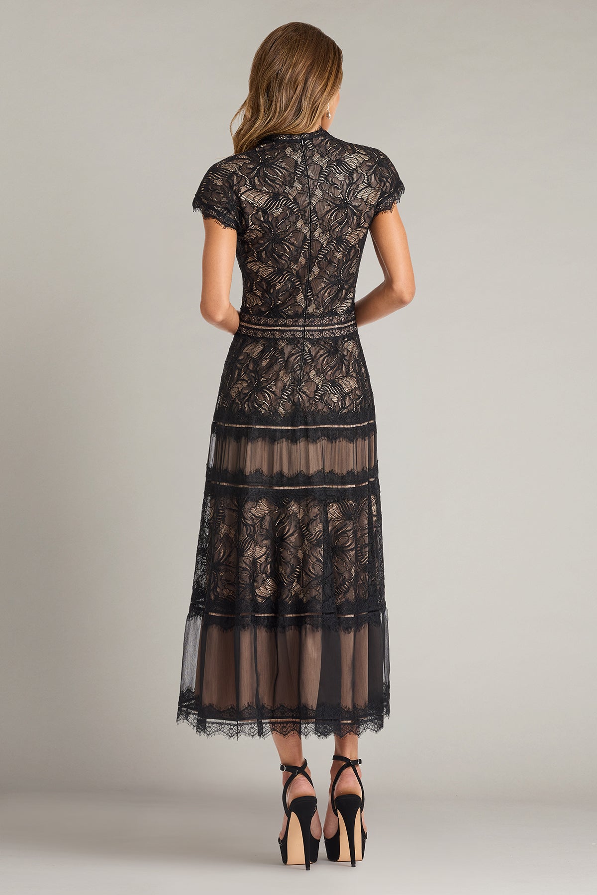 V-Neck Midi Lace Cocktail Fit & Flare Tadashi Shoji CKI26360MD
