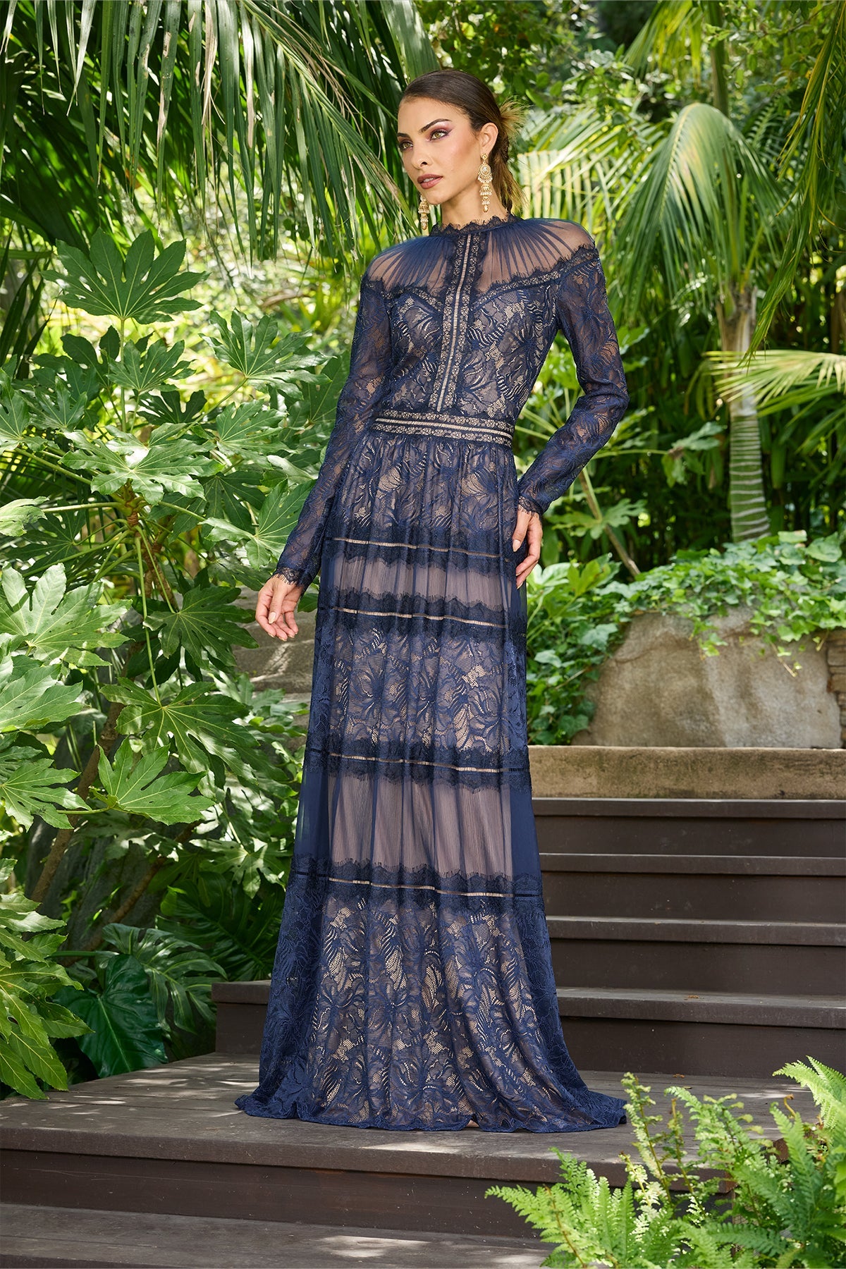 Illusion Floor-Length Lace Evening A-Line Tadashi Shoji CKI26361L