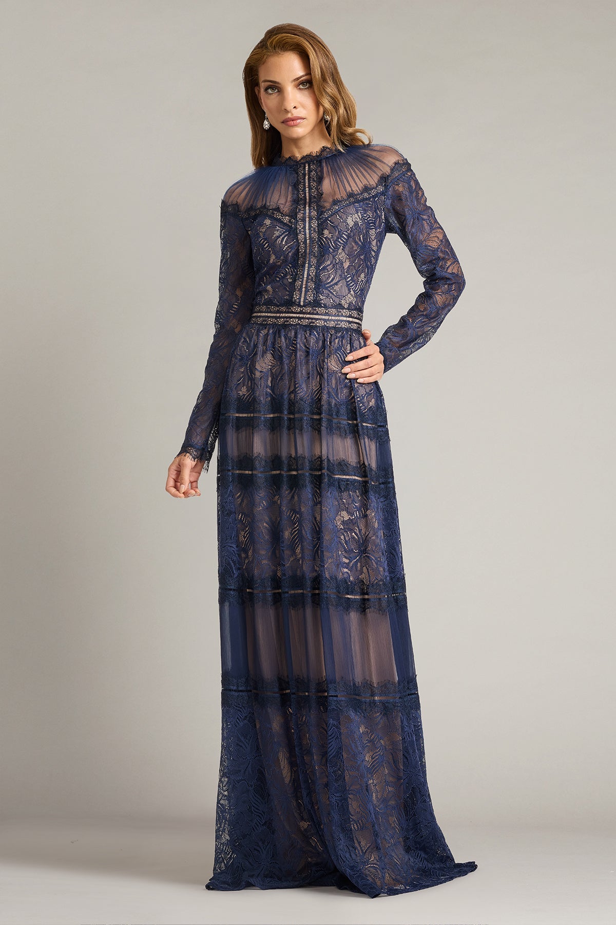 Illusion Floor-Length Lace Evening A-Line Tadashi Shoji CKI26361L