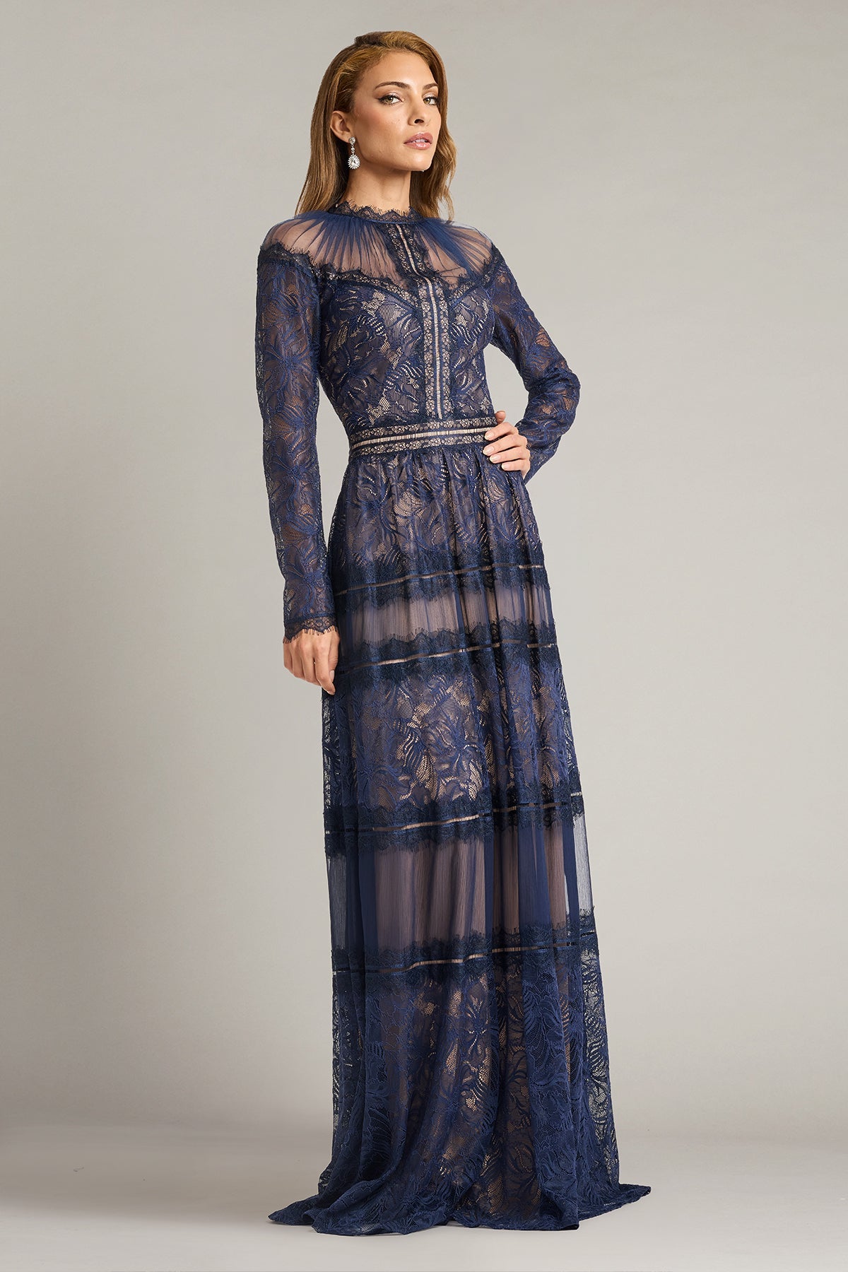 Illusion Floor-Length Lace Evening A-Line Tadashi Shoji CKI26361L