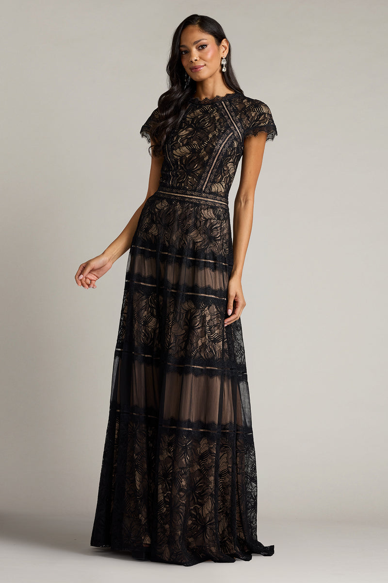 Crew High-Neck Floor-Length Lace Formal A-Line Tadashi Shoji CKI26362L