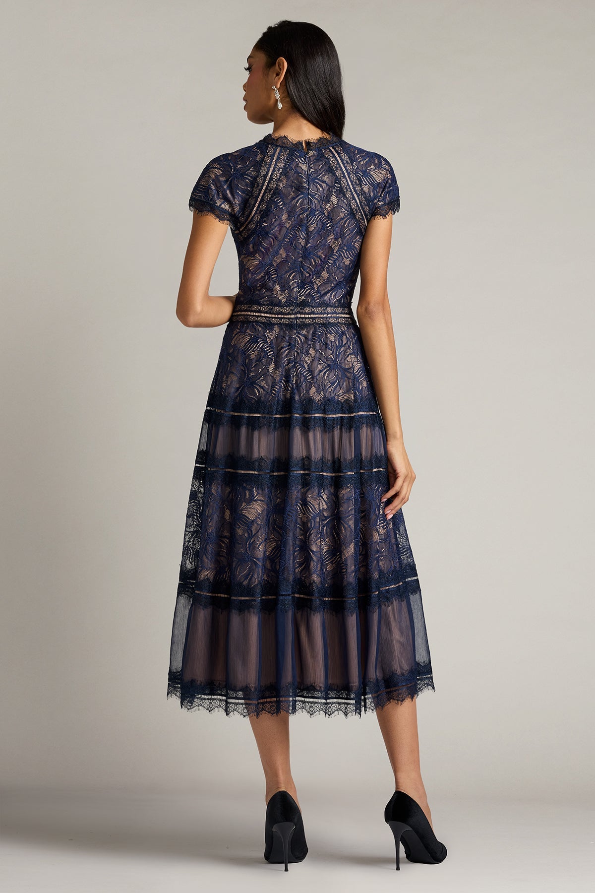 Crew/High-Neck Tea-Length Lace Formal A-Line Tadashi Shoji CKI26362MD