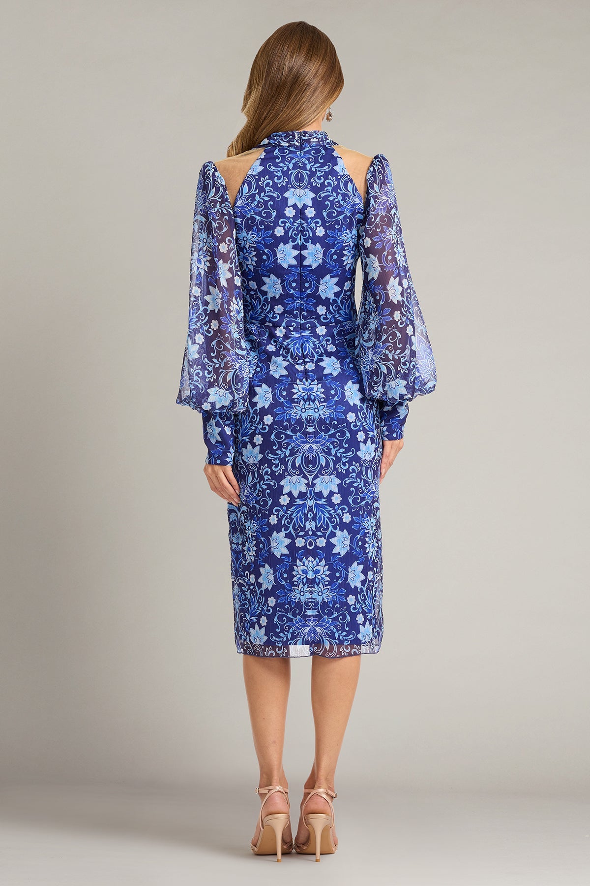V-Neck Midi Chiffon Cocktail Fit & Flare Tadashi Shoji CKJ26353M