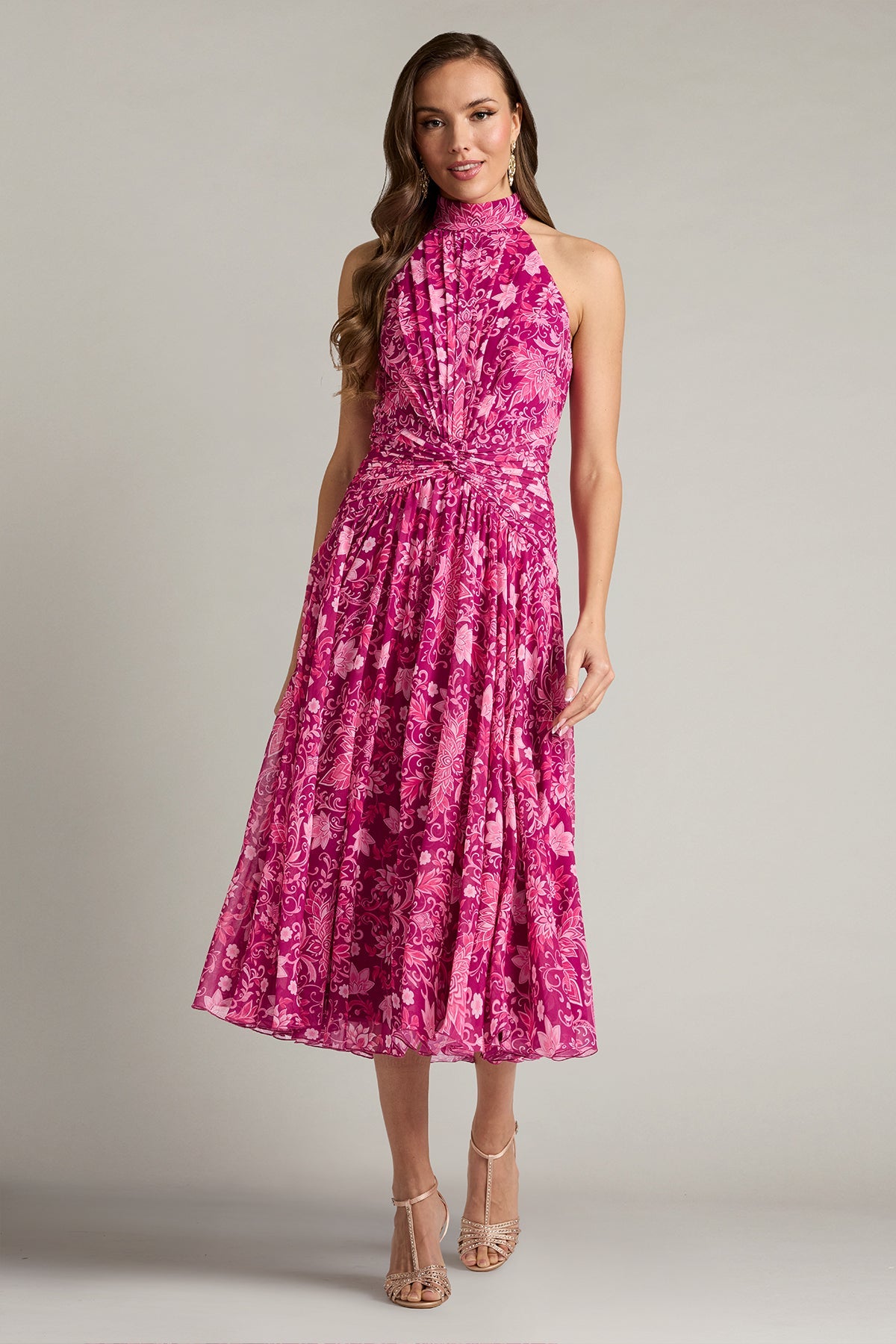 Halter Midi Chiffon Cocktail A-Line Tadashi Shoji CKK26345MD