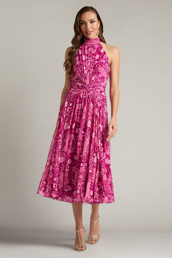 Halter Midi Chiffon Cocktail A-Line Tadashi Shoji CKK26345MD