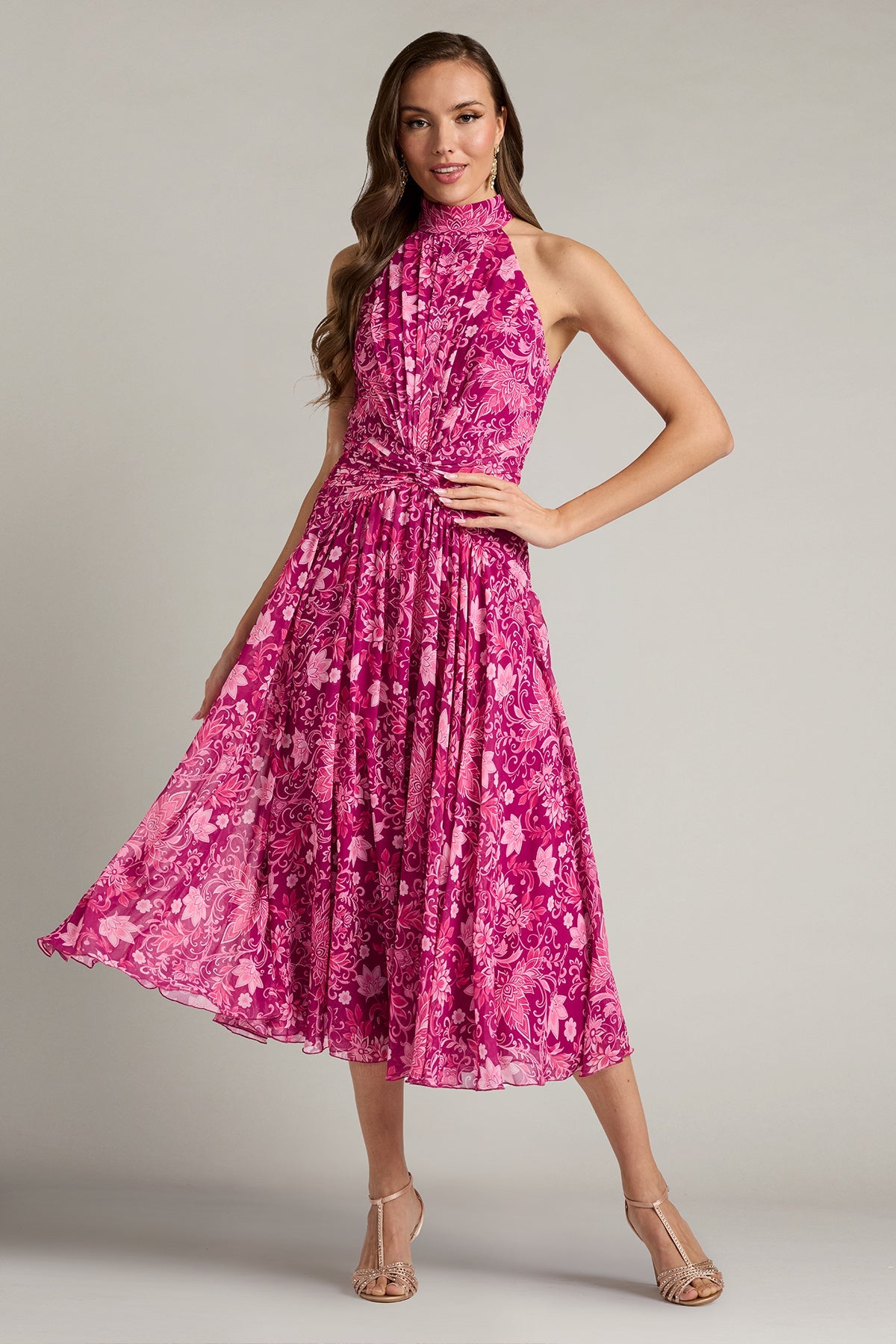 Halter Midi Chiffon Cocktail A-Line Tadashi Shoji CKK26345MD