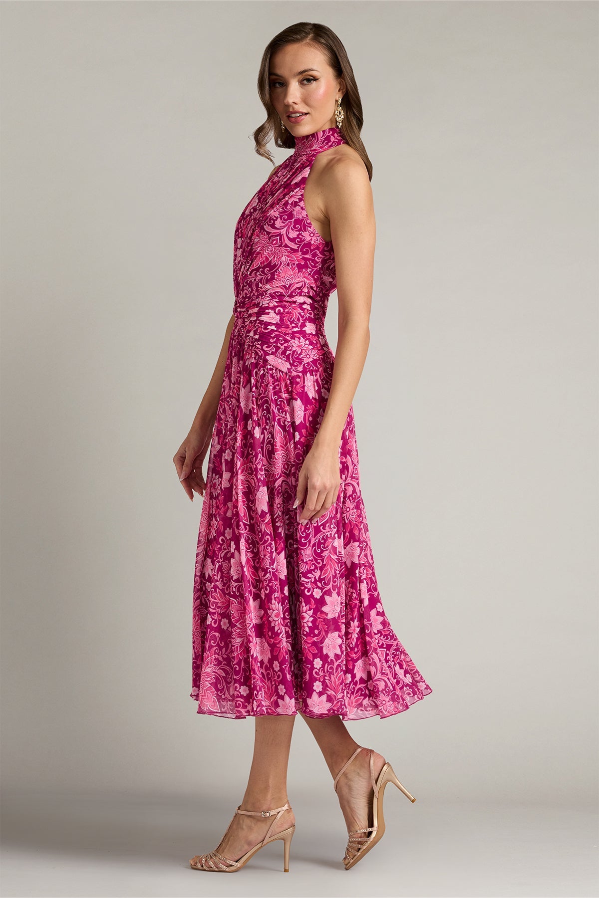 Halter Midi Chiffon Cocktail A-Line Tadashi Shoji CKK26345MD
