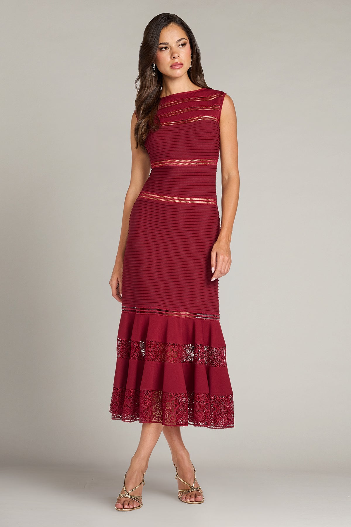Bateau Midi Lace Cocktail Sheath/Column Tadashi Shoji CKM26371MDX