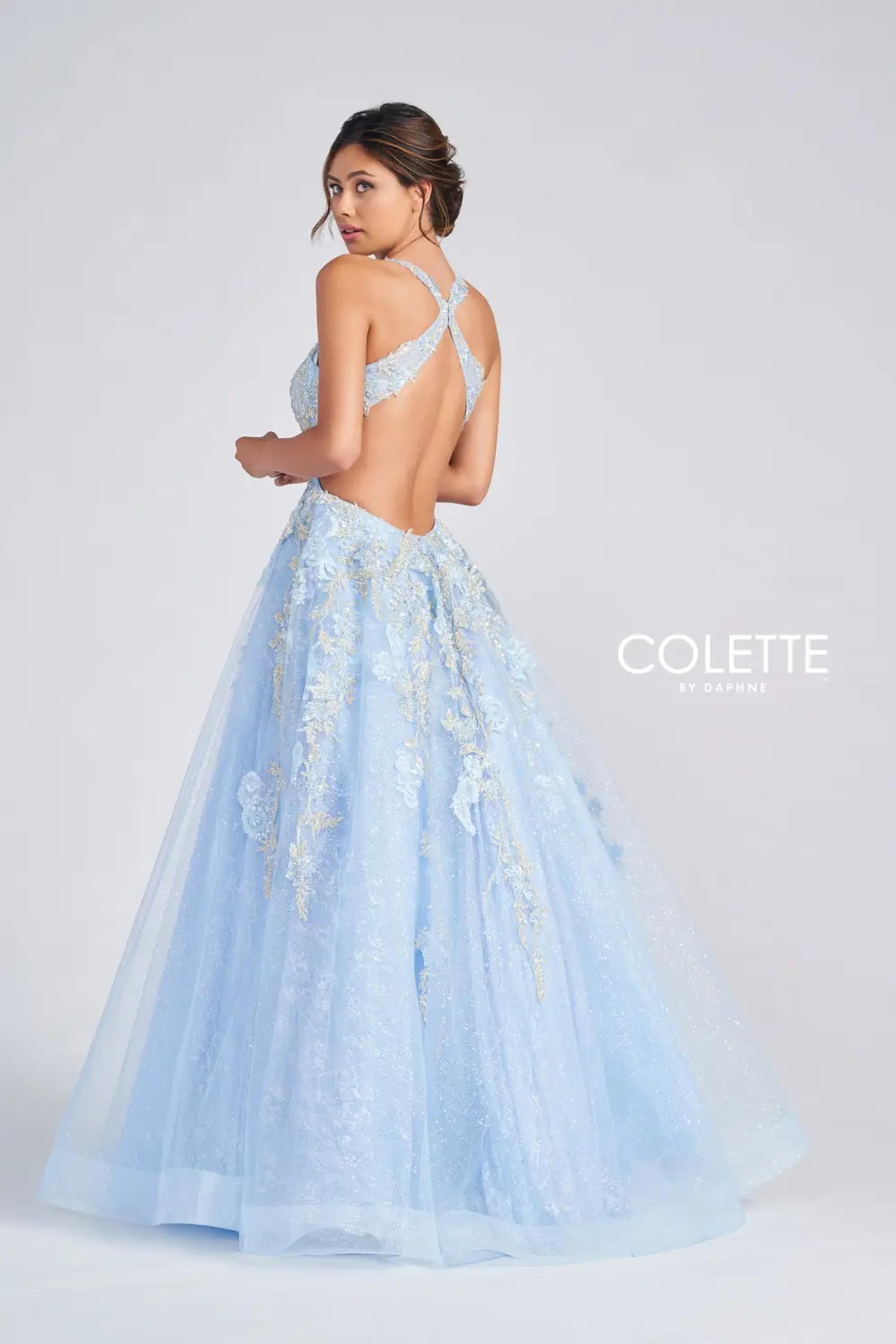 Colette CL12256 Beaded Long Prom Halter Formal Dress