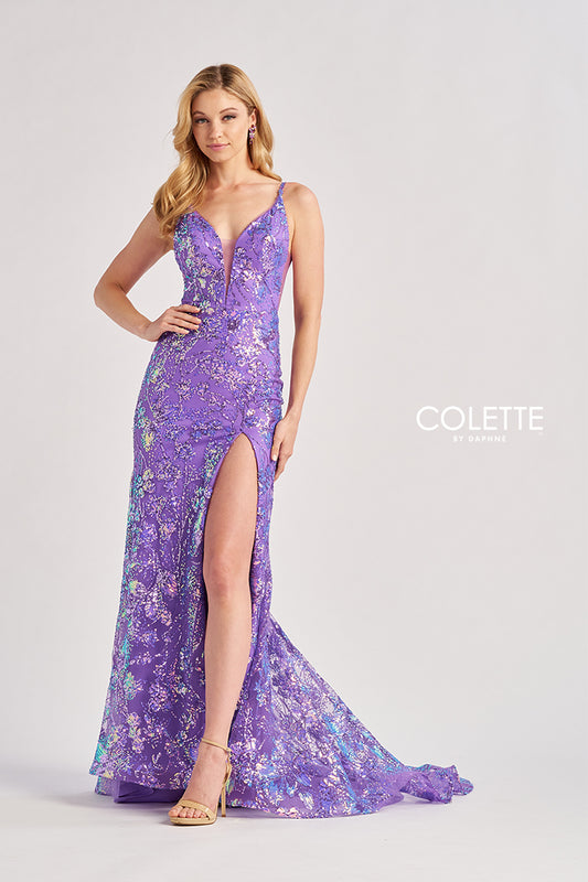 Prom Dresses Long Fit Sequin Formal Slit Prom Dress  Orchid