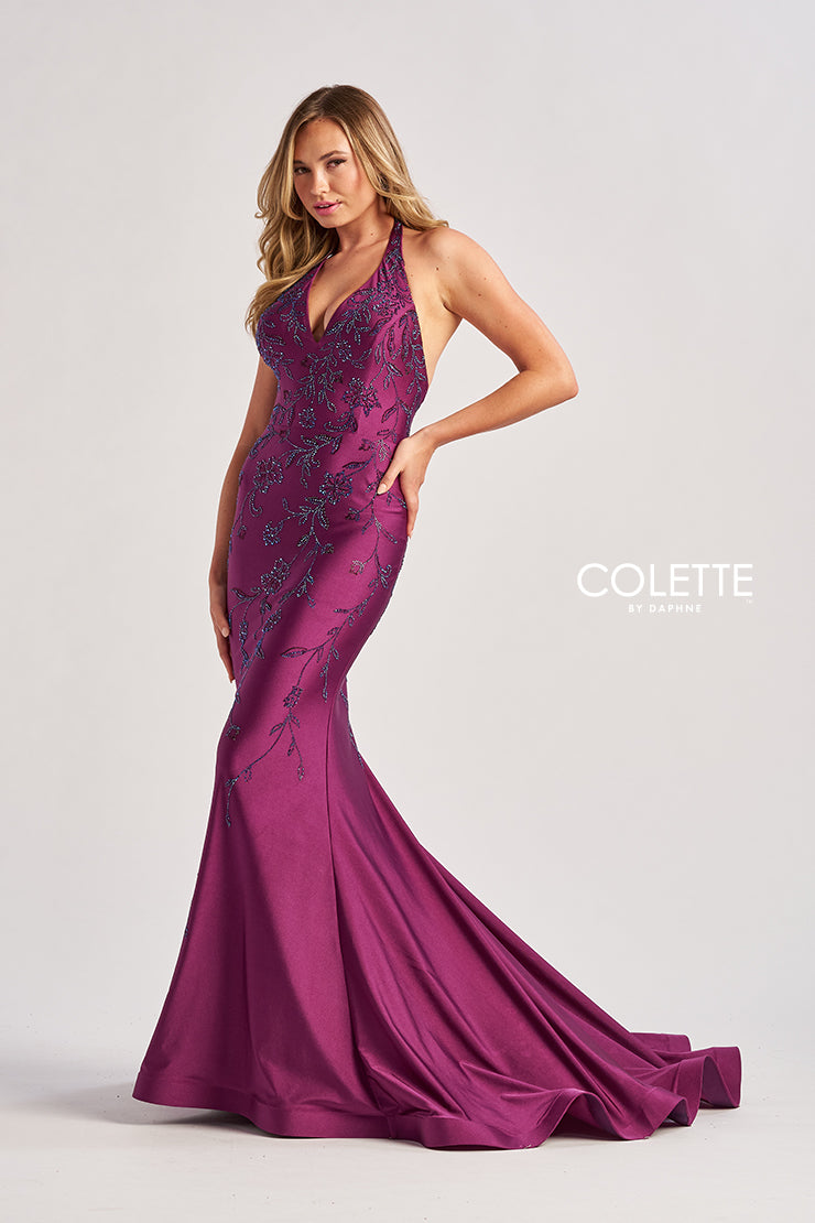 Plum Backless Mermaid Spandex Prom Dress Formal Dress with Low V Back main image 1