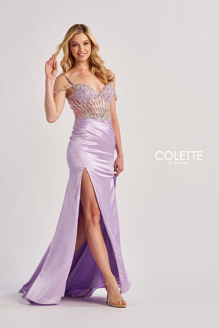 Prom Dresses Beaded Long Slit Formal Mermaid Prom Dress Lilac