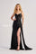 Prom Dresses Long Mermaid Formal Slit Ruched Prom Dress  Black