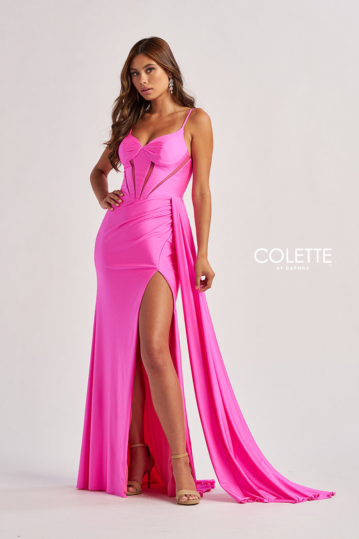 Prom Dresses Long Mermaid Formal Slit Ruched Prom Dress  Hot Pink