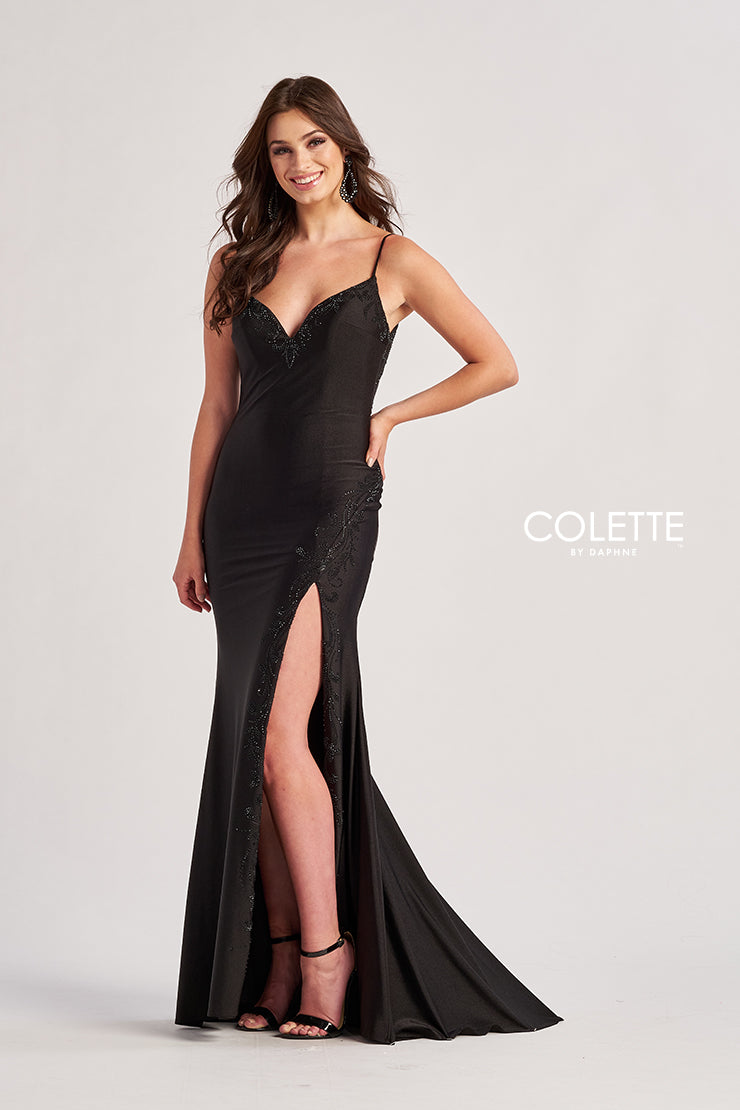 Colette by Daphne CL8485 Long Ruched Slit Formal Evening Prom Dress