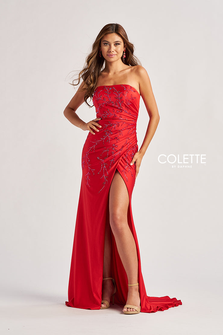 Prom Dresses Beaded Long Mermaid Formal Slit Prom Dress Scarlet