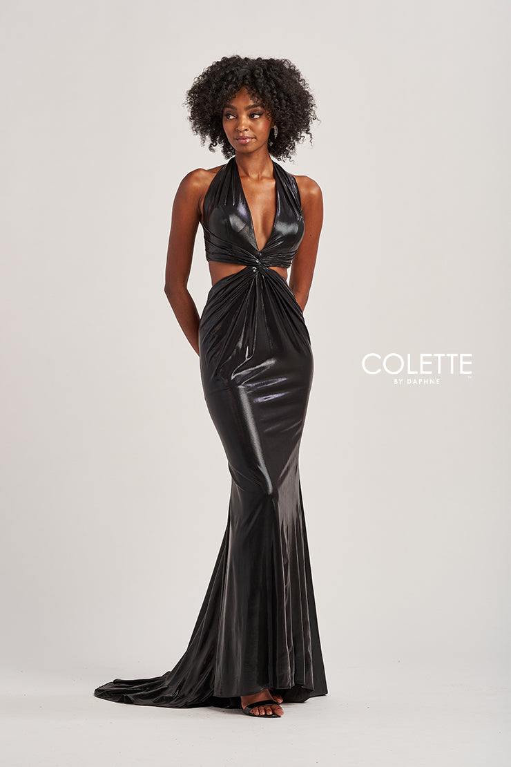 Colette by Daphne CL8505 Prom Fitted Long Metallic Formal Dress