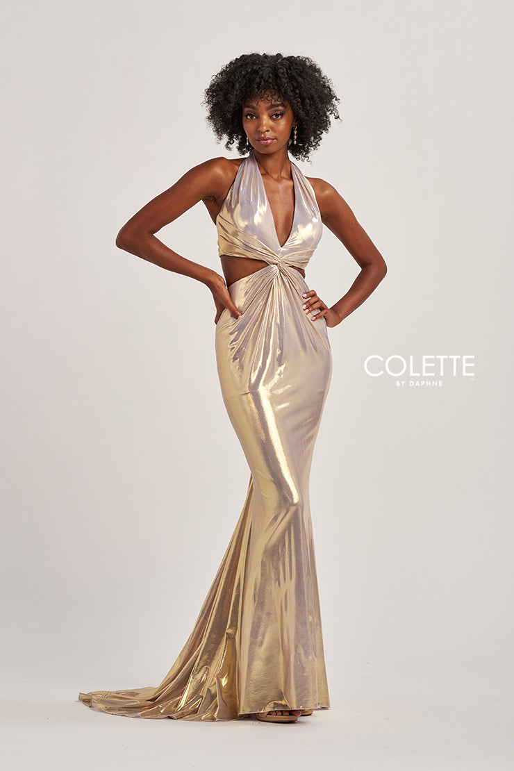 Colette by Daphne CL8505 Prom Fitted Long Metallic Formal Dress