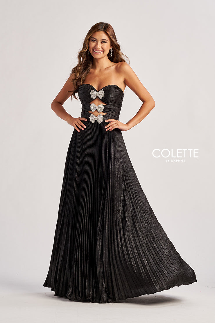 Colette by Daphne CL8520 Long Formal Pleated A Line Metallic Prom Dress